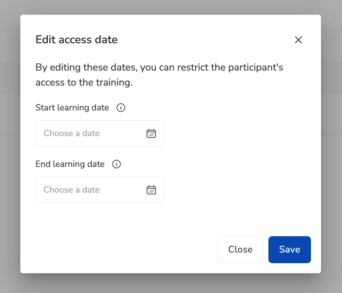 Edit participant access dates