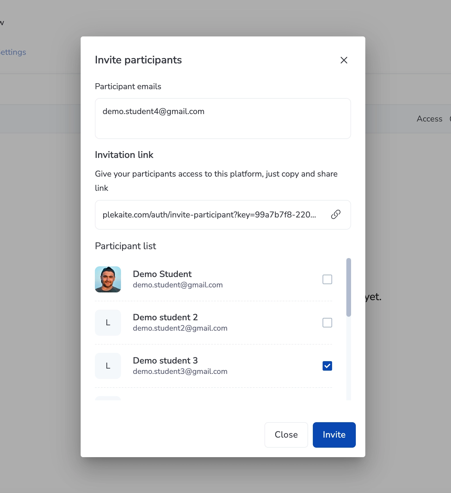 Invite to the training dialog