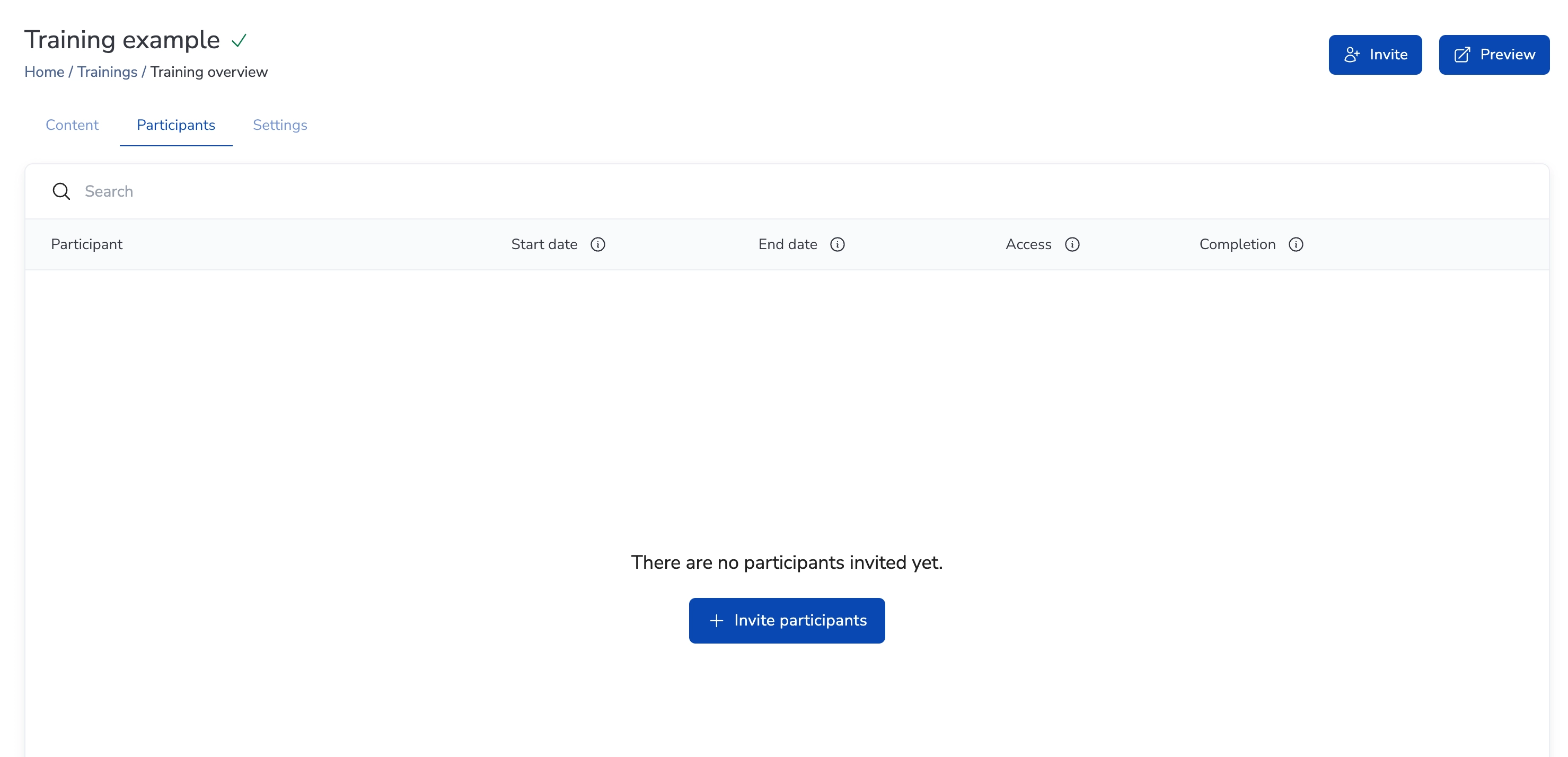 Training participants list
