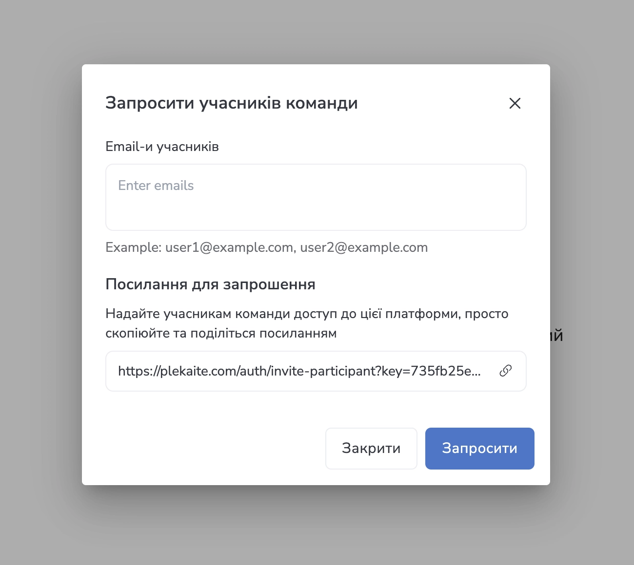 Invite team member dialog