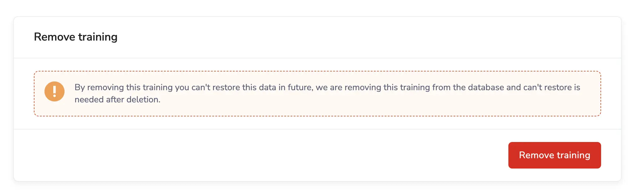 Remove training warning